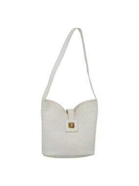 Authentic BALLY Quilted Shoulder Bag Leather White Gold